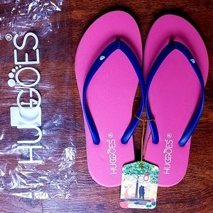 New in Pkg HUGGOES Worlds Comfiest Flip Flops PINK Eco Friendly Sz 10 11